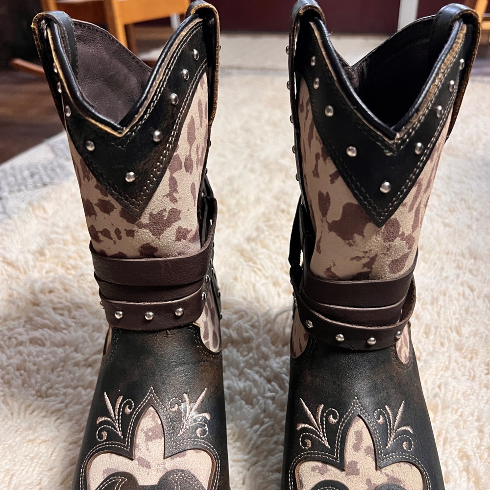 Rockin Country Womens Brown Leather Leopard Print Studded Western Boots 8M - Picture 4 of 7